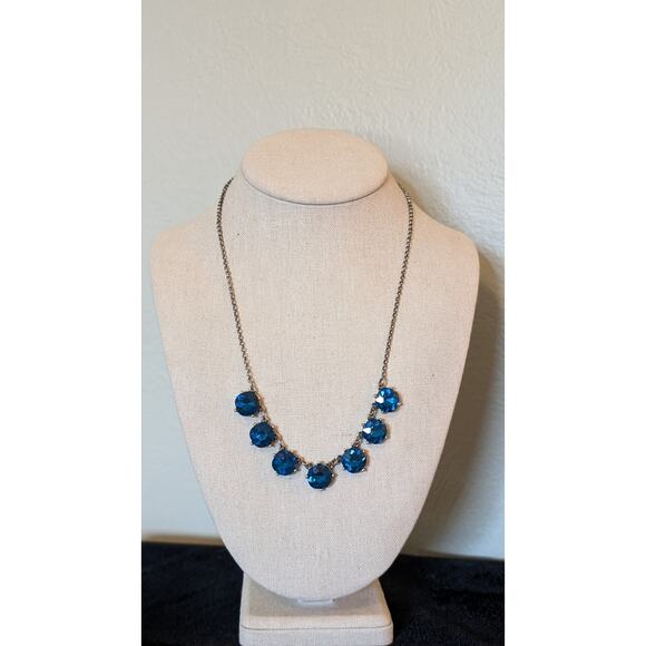 Brilliant Blue Crystal Necklace on Silver Tone Rolo Link Necklace - Picture 6 of 7